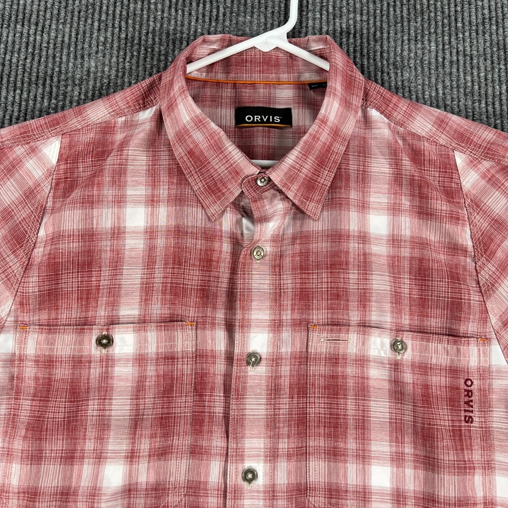 Orvis Shirt Mens XL Extra Large Red Plaid Short Sleeve Button Up Outdoor Hiking